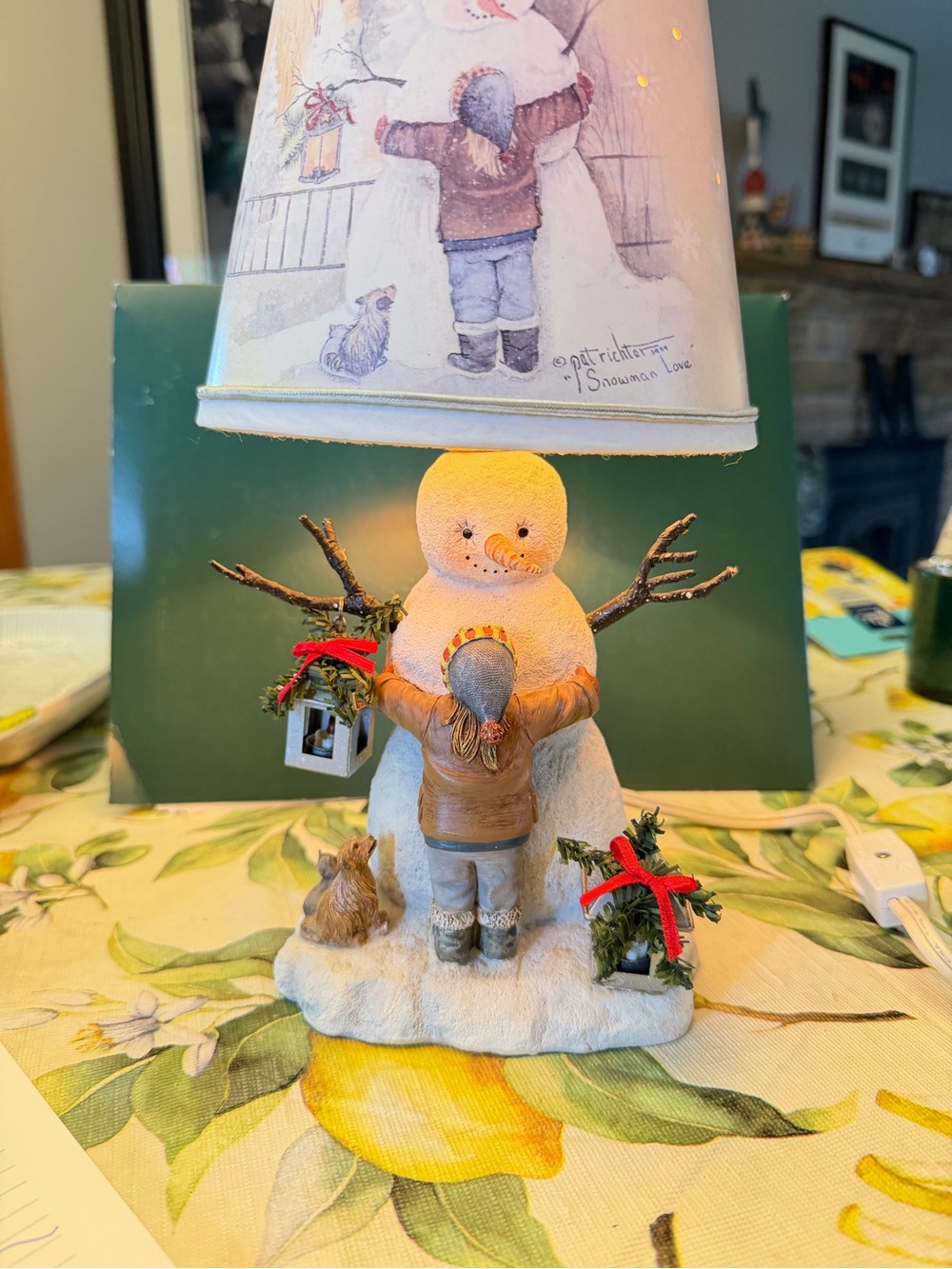 Snowman Hug Holiday Table Lamp - White and Brown